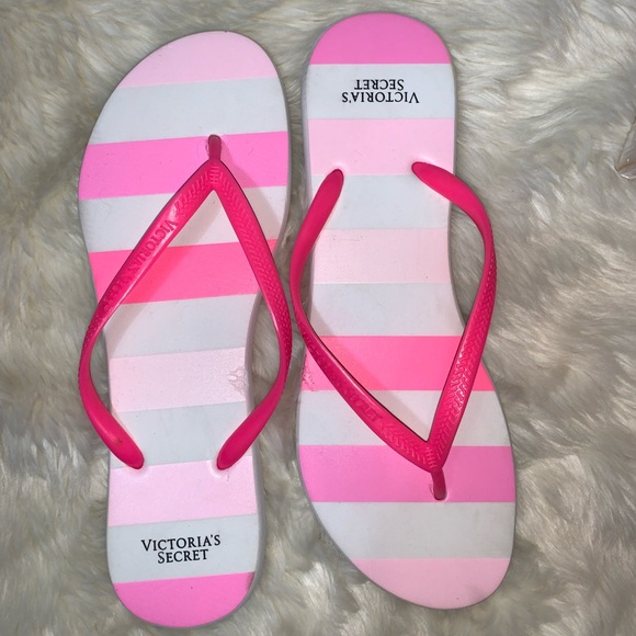 Women’s pink and white striped flip flops - Picture 2 of 3